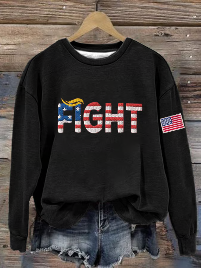 Women'S Casual Red American Flag Fight Print Sweatshirt