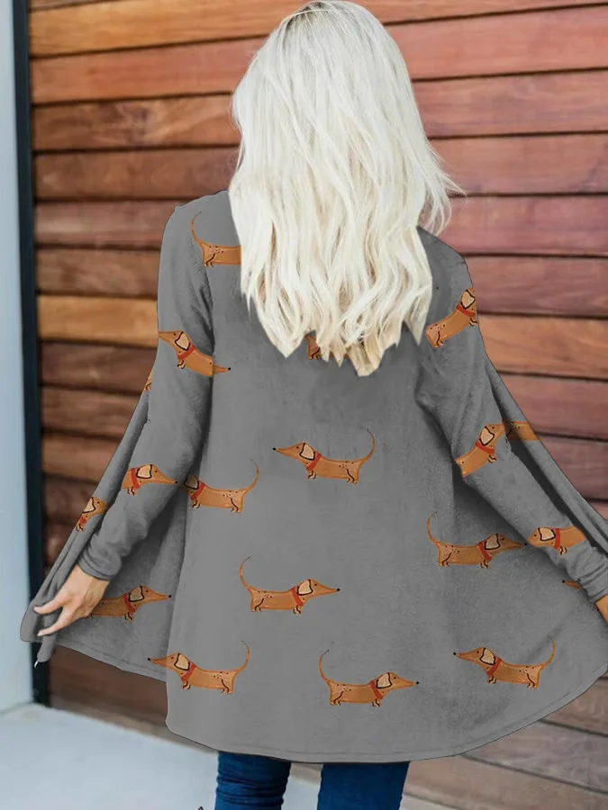 Women's Dachshund Print Long Sleeve Cardigan