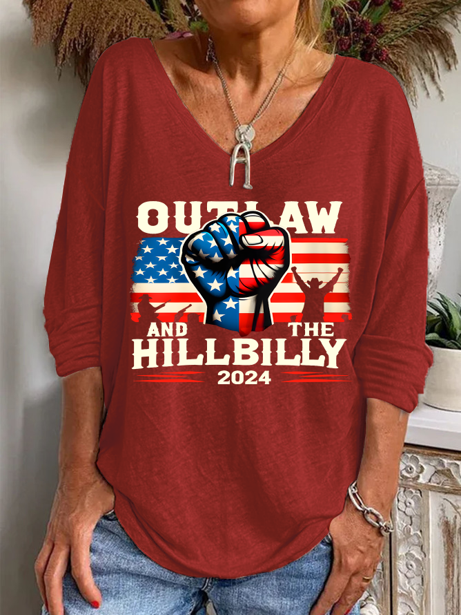 The Outlaw And The Hillbilly Ladies V-Neck Loose Long-Sleeved T-Shirt