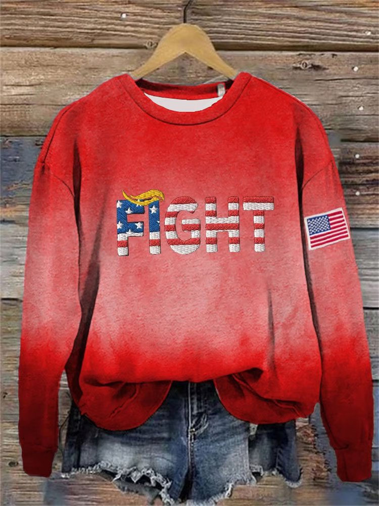 Women'S Casual Red American Flag Fight Print Sweatshirt