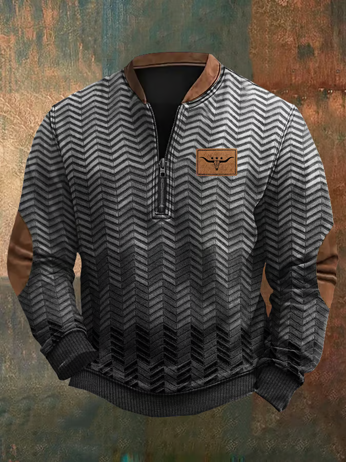 Men's Western Vintage Textured Print Sweatshirt