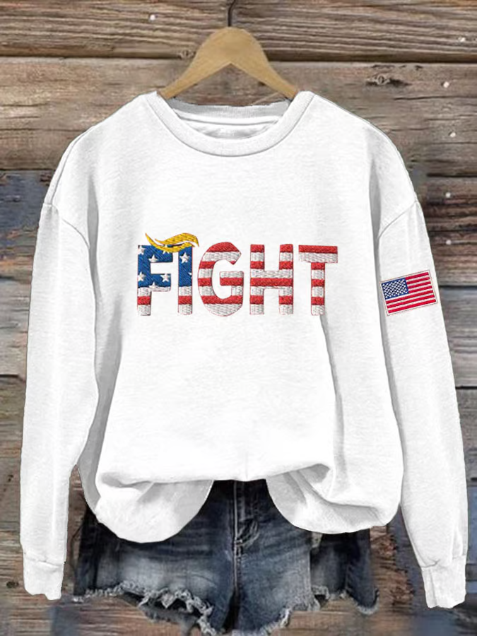 Women'S Casual Red American Flag Fight Print Sweatshirt