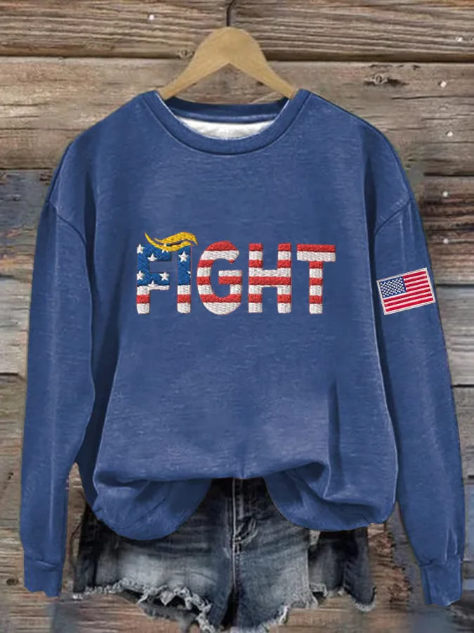 Women'S Casual Red American Flag Fight Print Sweatshirt