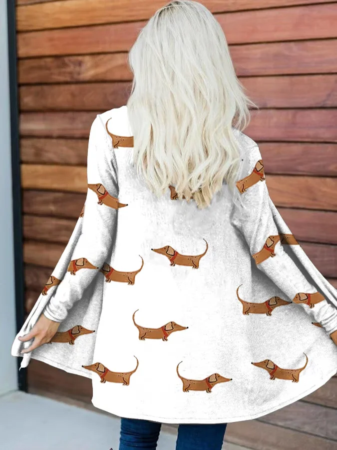 Women's Dachshund Print Long Sleeve Cardigan