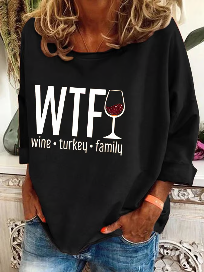 Women's WTF Wine Turkey Family Print Sweatshirt