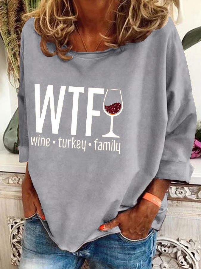 Women's WTF Wine Turkey Family Print Sweatshirt