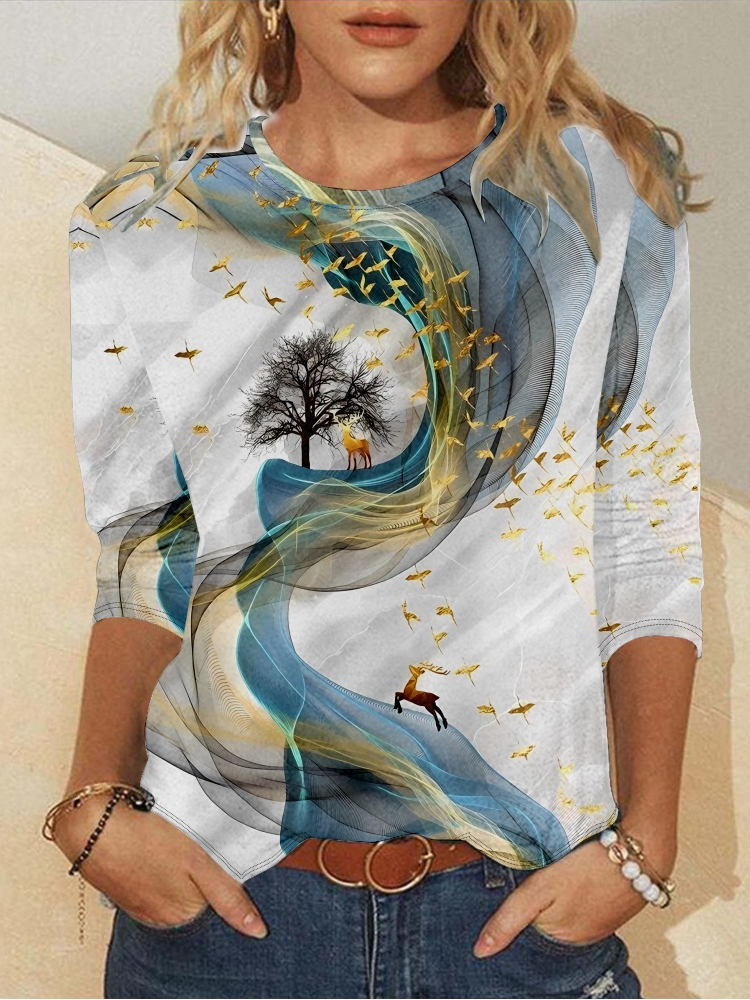 Loose Jersey Casual Abstract T-Shirt