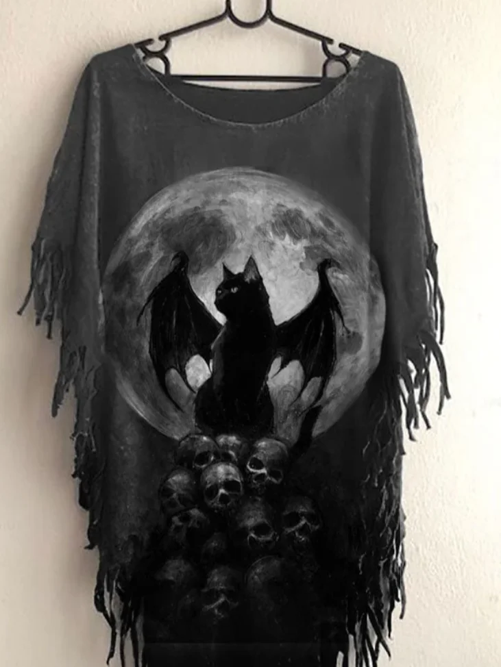 Women's Halloween Tassel Casual Loose T-Shirt