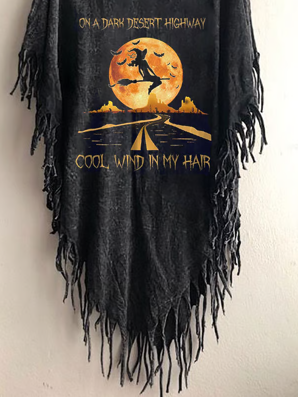 Women's Funny Halloween On The Dark Desert Highway Cool Wind In My Hair Fringed Top