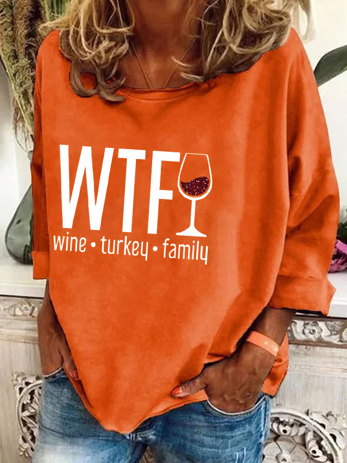 Women's WTF Wine Turkey Family Print Sweatshirt