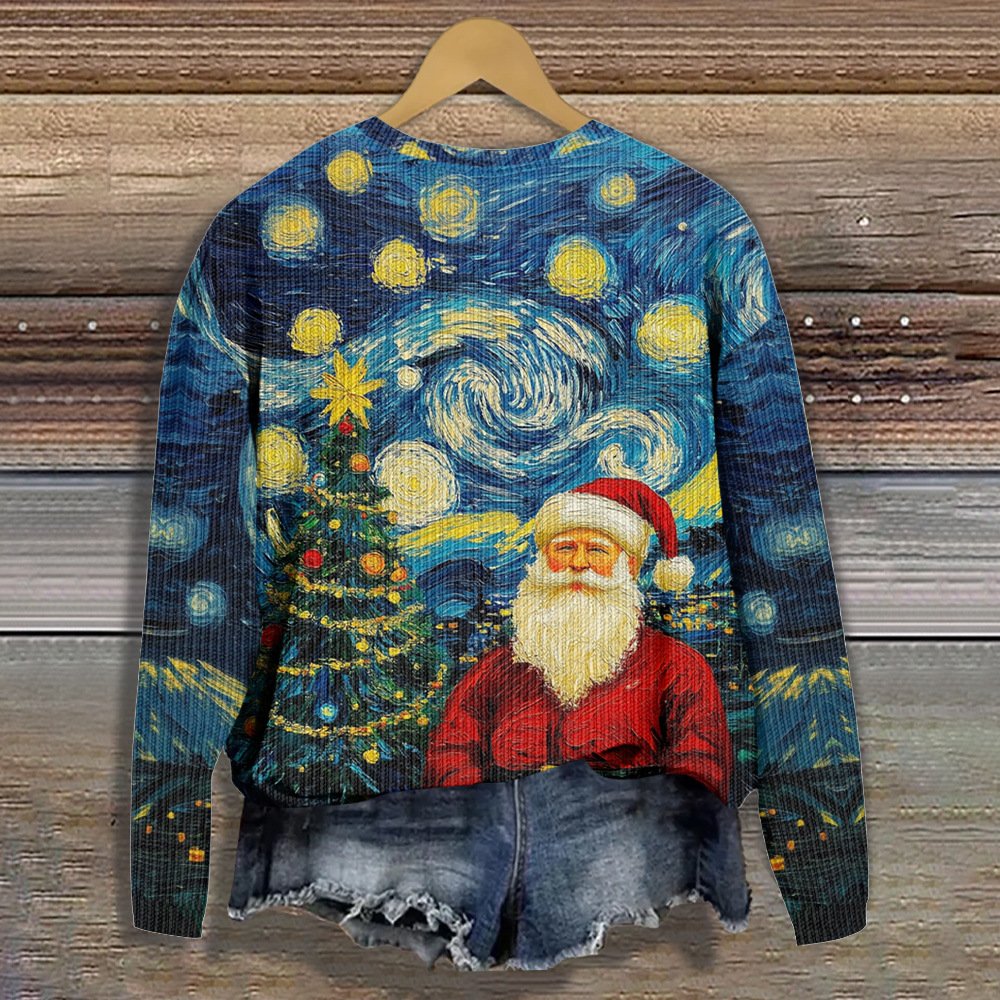 Christmas Santa Claus Abstract Crew Neck Casual Sweater