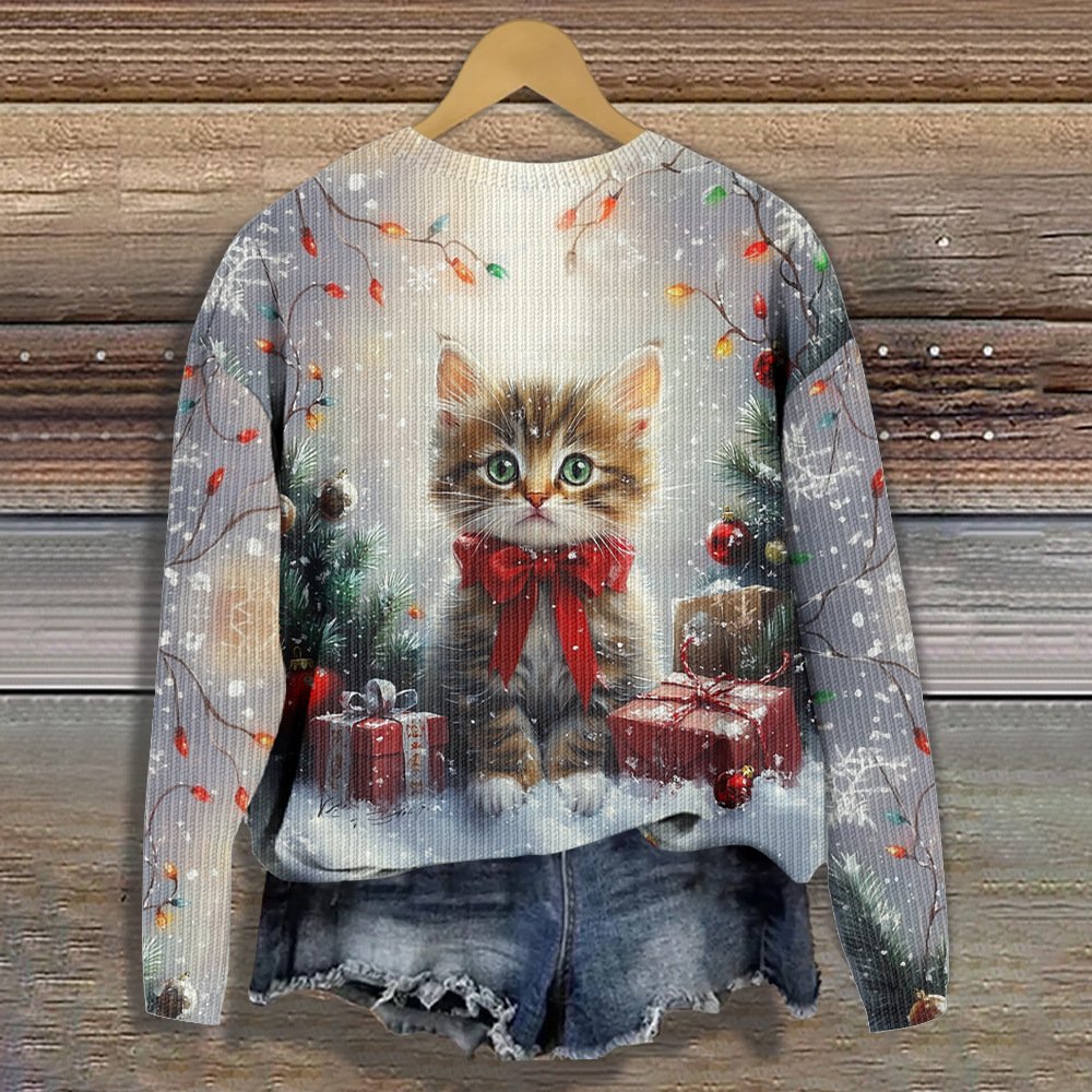 Christmas tree Cat Christmas Knitted Casual Sweater