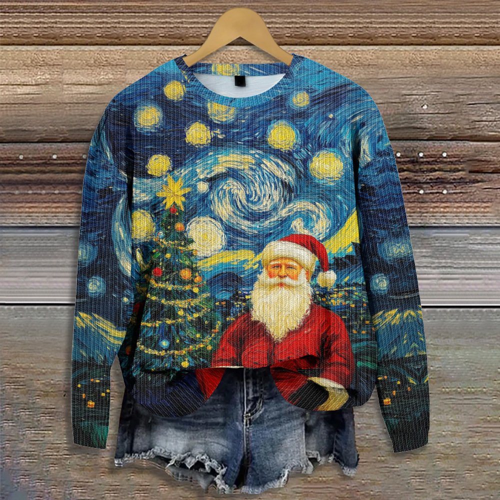 Christmas Santa Claus Abstract Crew Neck Casual Sweater