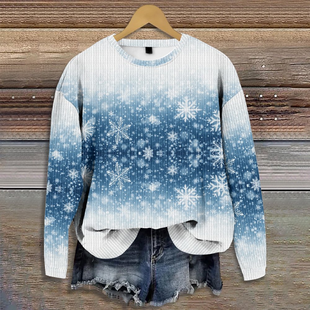 Christmas Snowflake Crew Neck Snowflake Casual Sweater