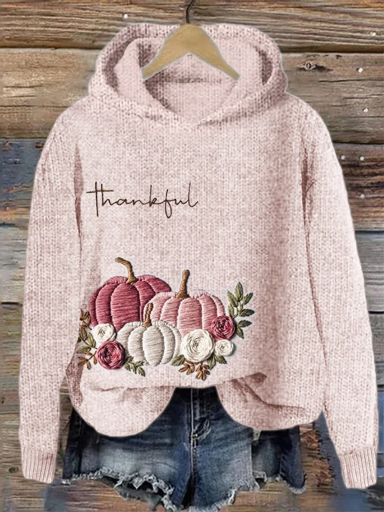 Floral Casual Cotton Loose Hoodie