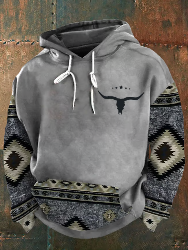 Men's Western Ethnic Print Hooded Sweatshirt