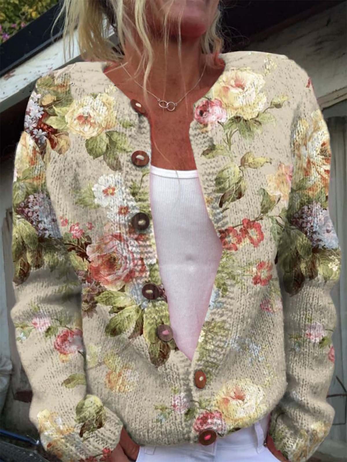 Retro Fresh Flowers Print Buttoned Cardigan Sweater