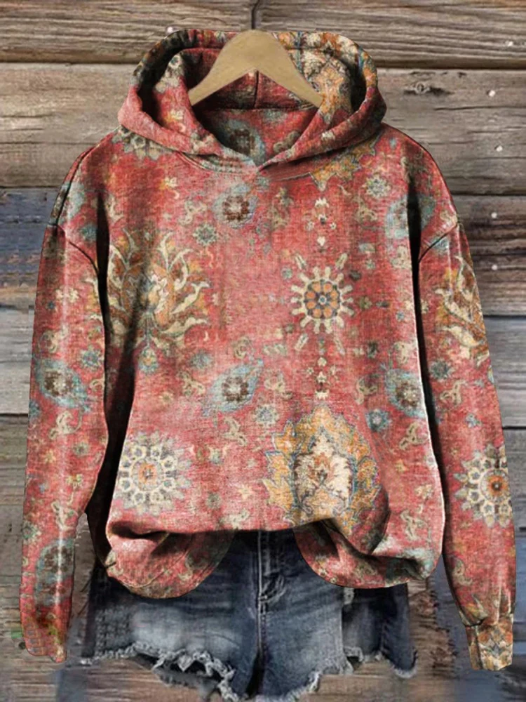 Women's Retro Ethnic Pattern Print Casual Hoodie