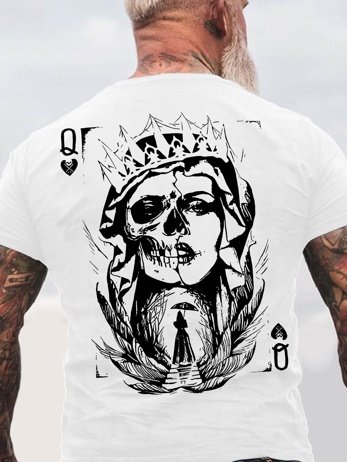 Poker Q Gloomy Queen Vintage Style White Print Back Cotton T-Shirt