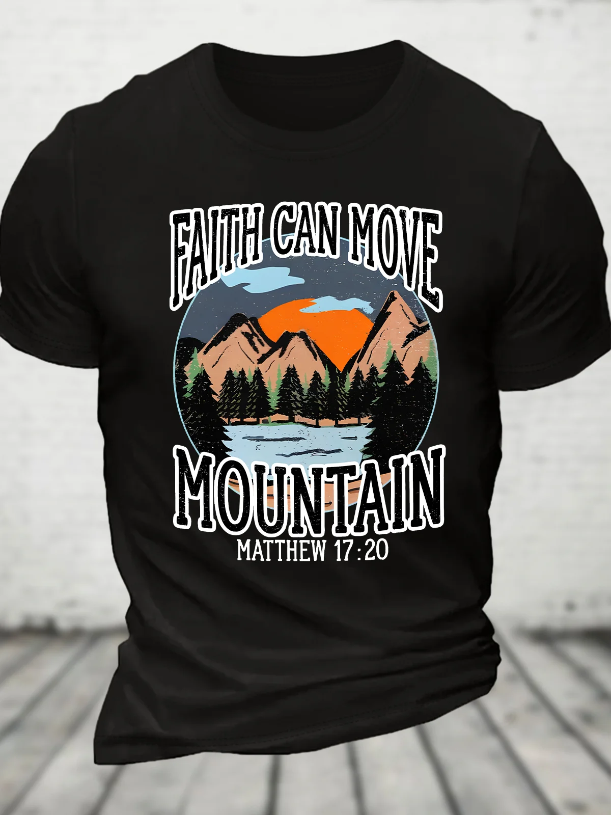 Faith Can Move Mountains Religious Christian Camping Camper Cotton T-shirt