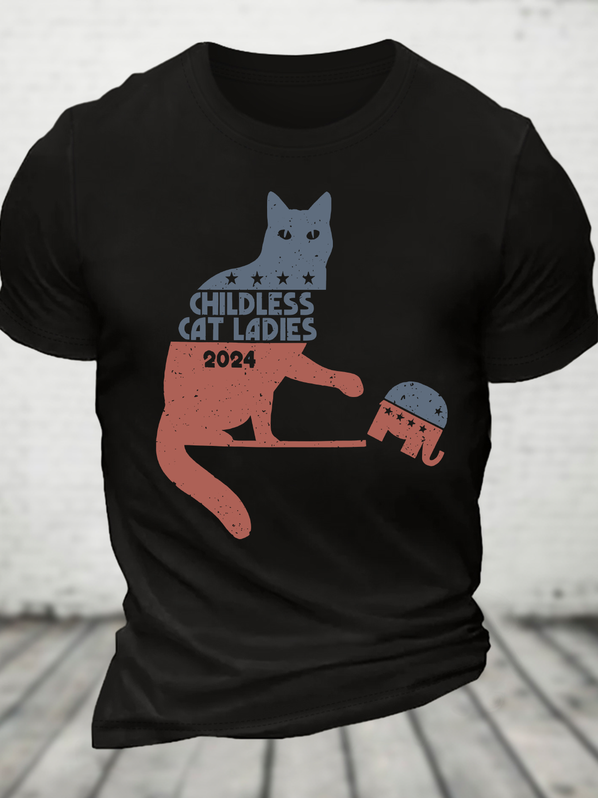 Childless Cat Lady Vs Gop Elephant Kamala Harris 2024 Cotton T-Shirt