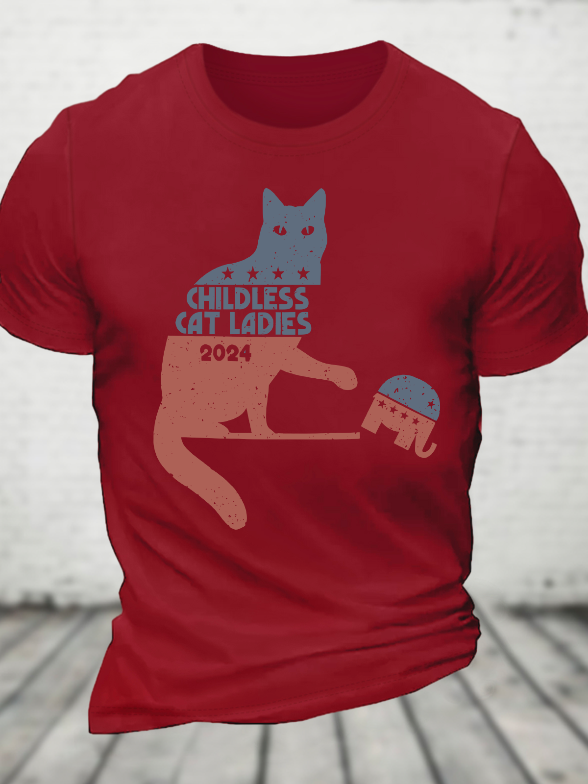 Childless Cat Lady Vs Gop Elephant Kamala Harris 2024 Cotton T-Shirt