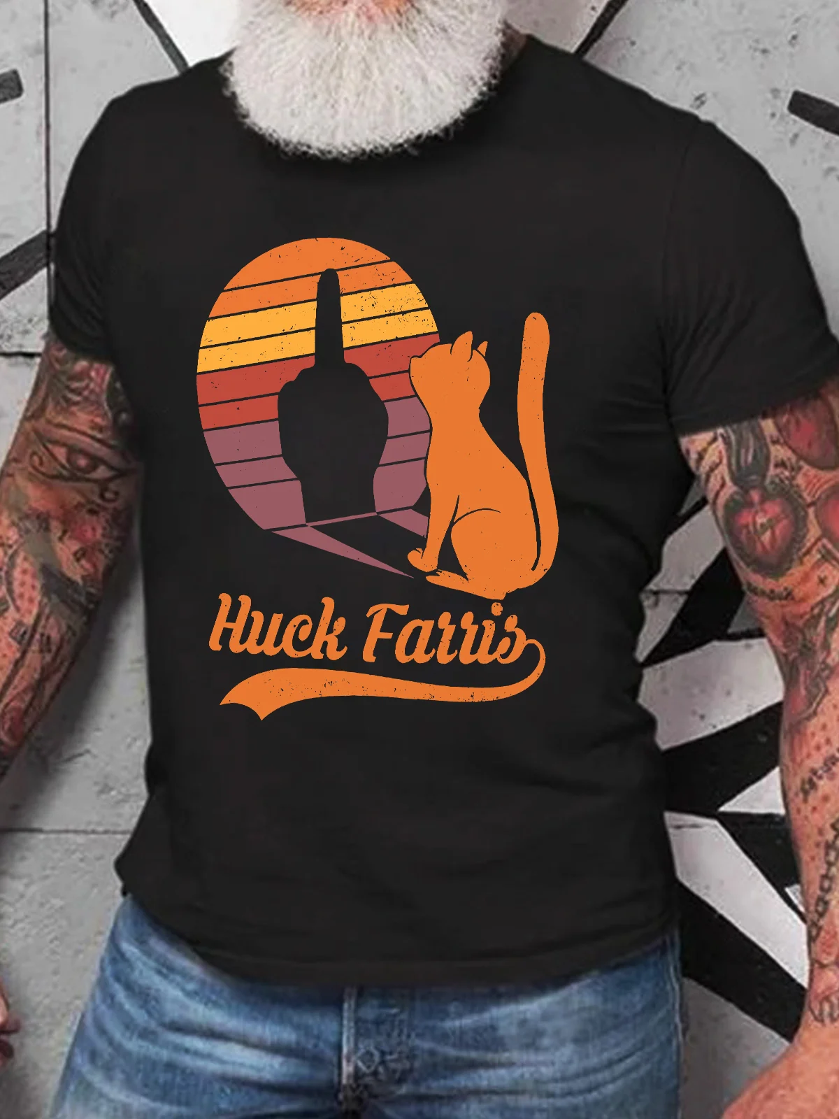 Funny Cat Shadow Huck Farris Funny Cat Meme Vintage Cotton T-shirt