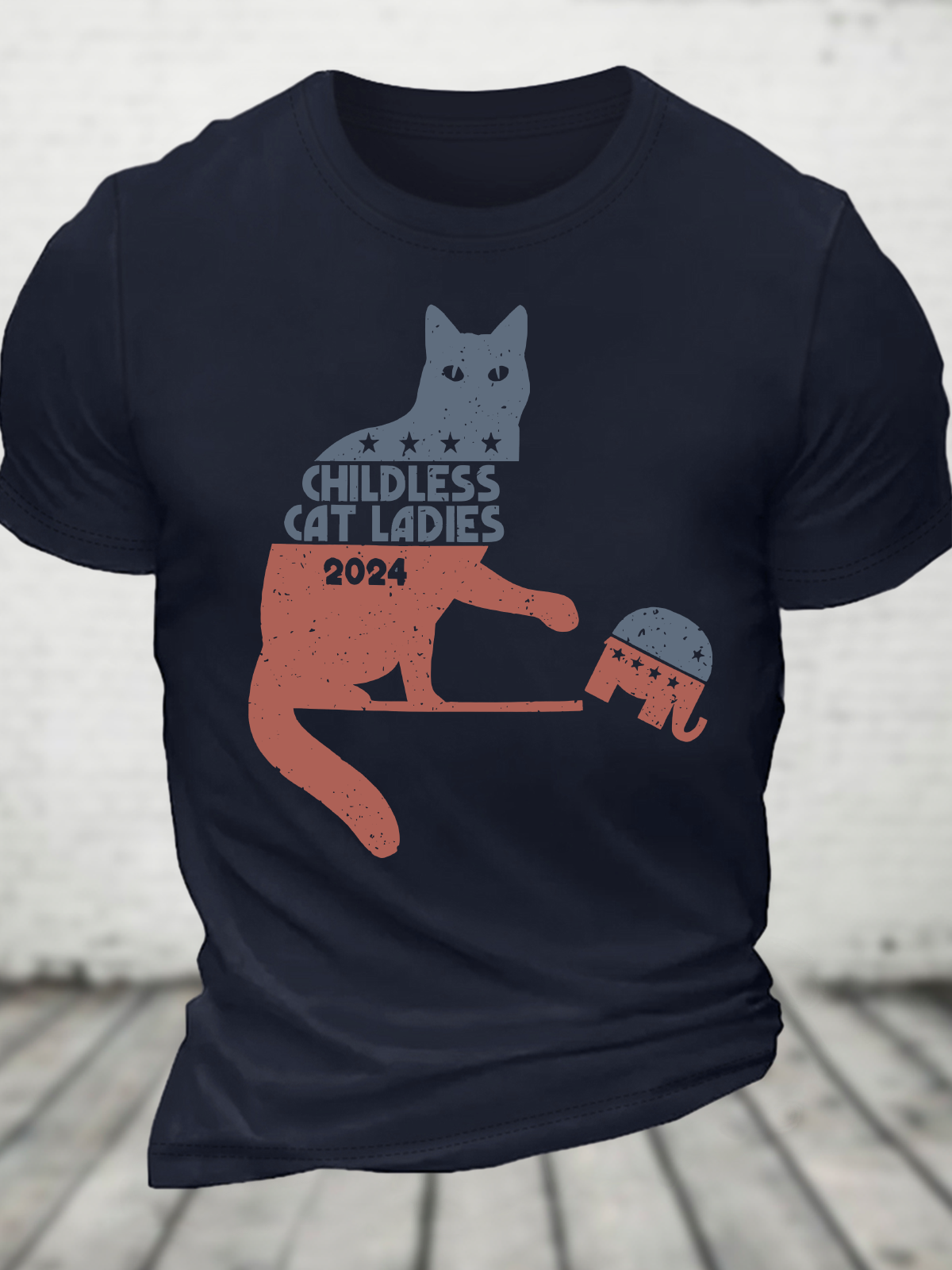 Childless Cat Lady Vs Gop Elephant Kamala Harris 2024 Cotton T-Shirt