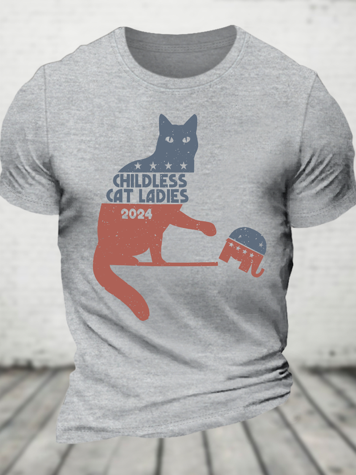 Childless Cat Lady Vs Gop Elephant Kamala Harris 2024 Cotton T-Shirt