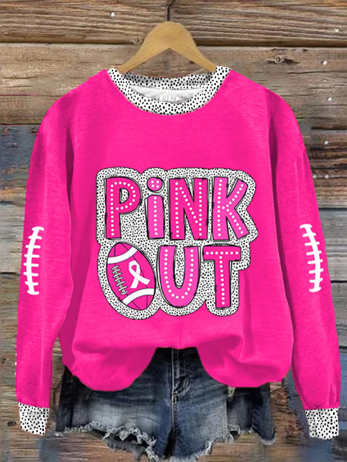 Women's Pink Out Football Breast Cancer Printed Sweatshirt