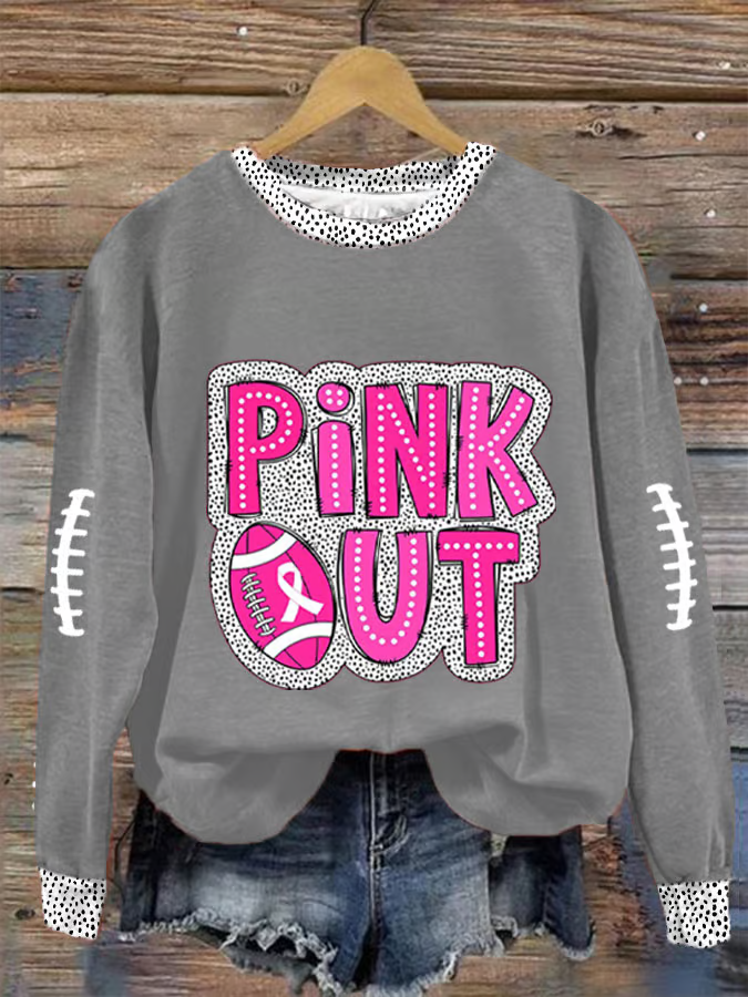 Women's Pink Out Football Breast Cancer Printed Sweatshirt