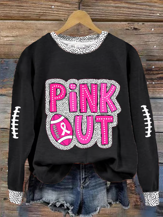 Women's Pink Out Football Breast Cancer Printed Sweatshirt