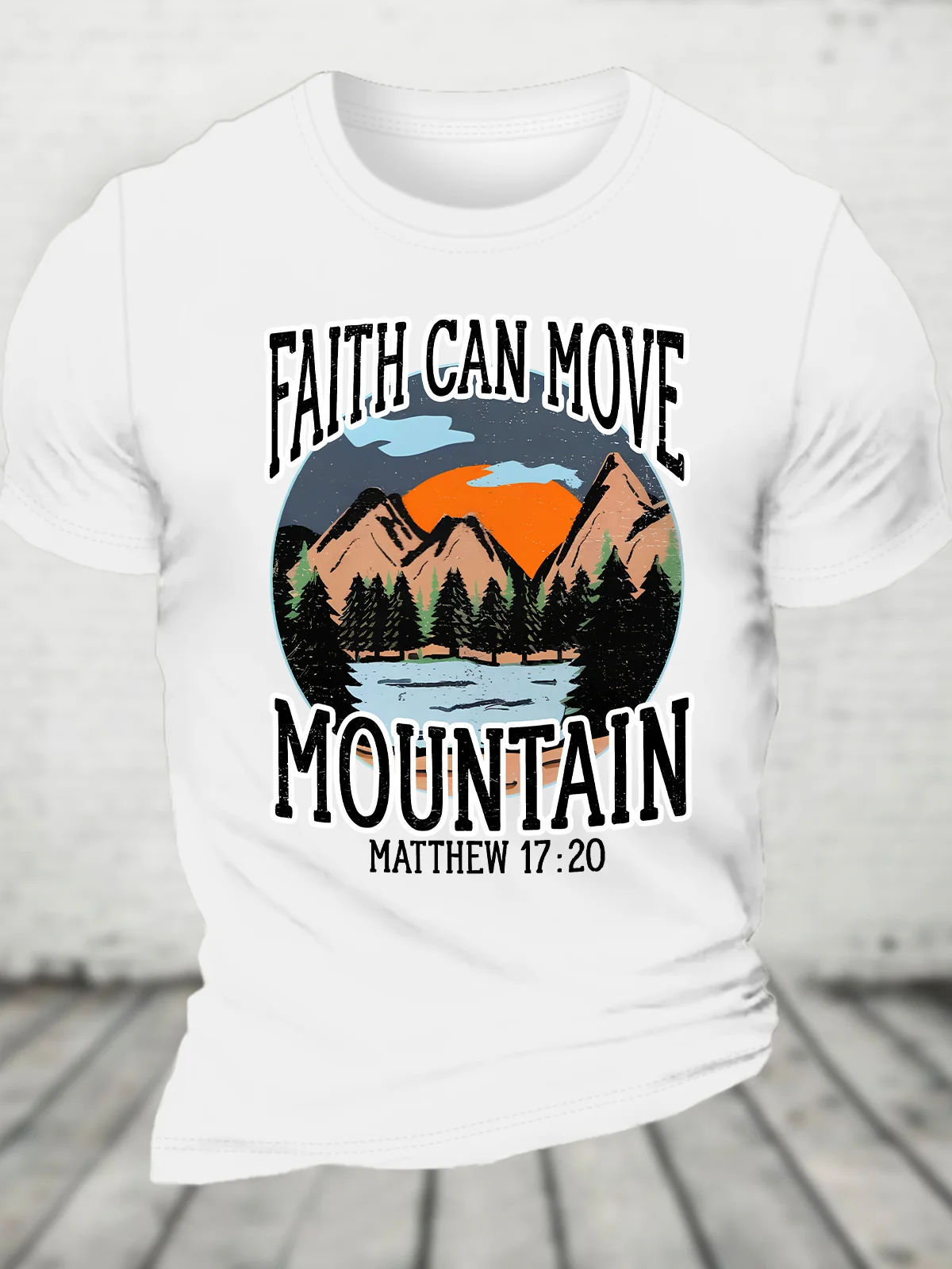 Faith Can Move Mountains Religious Christian Camping Camper Cotton T-shirt