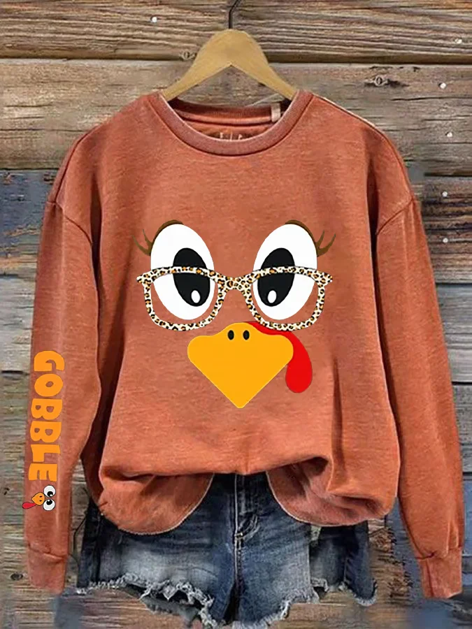 Women's Cute Turkey Fall Thanksgiving Printed Sweatshirt