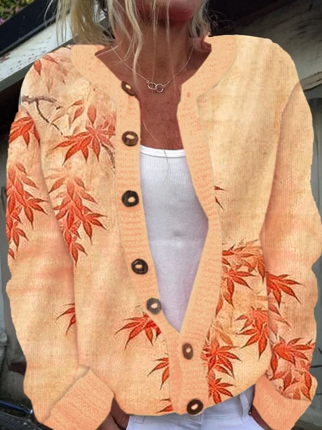 Women's Thanksgiving Autumn Maple Leaf Knit Cardigan