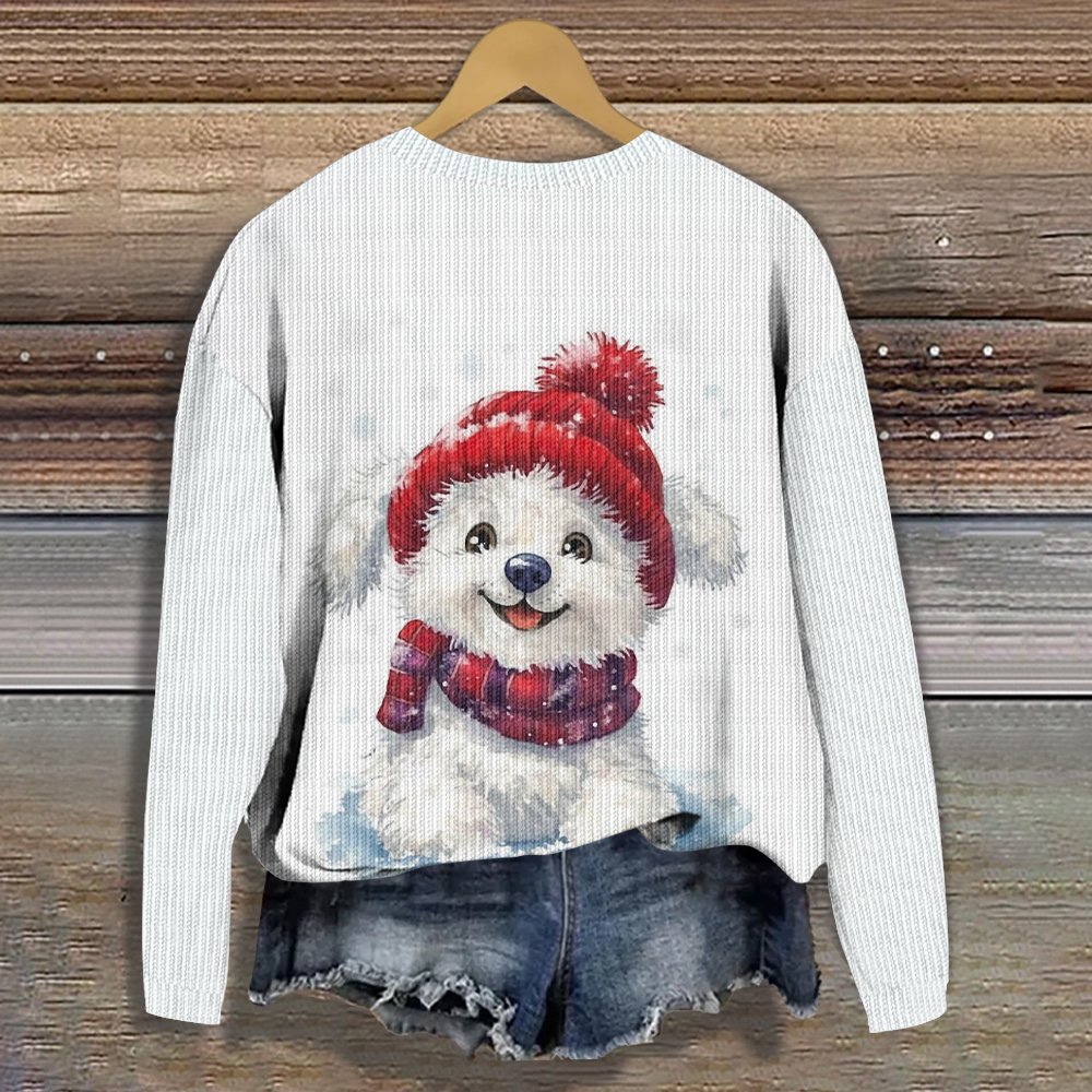 Christmas Santa Claus Crew Neck Dog Casual Knitted Sweater