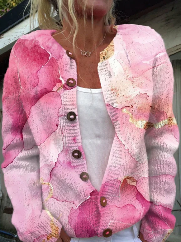 Pink Month Print Buttoned Cardigan