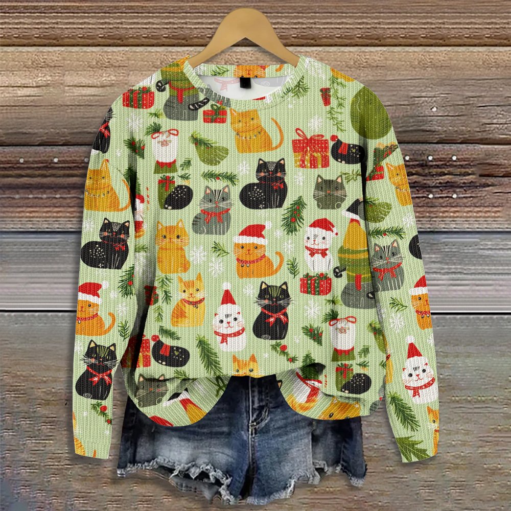 Santa Claus Cat Casual Knitted Sweater