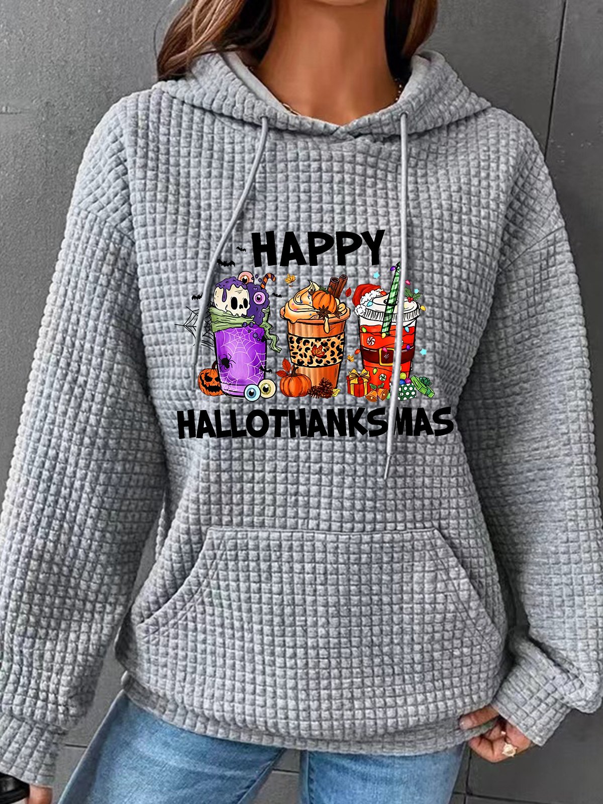 Happy Hallothanksmas For Coffee Lover Simple Loose Hoodie