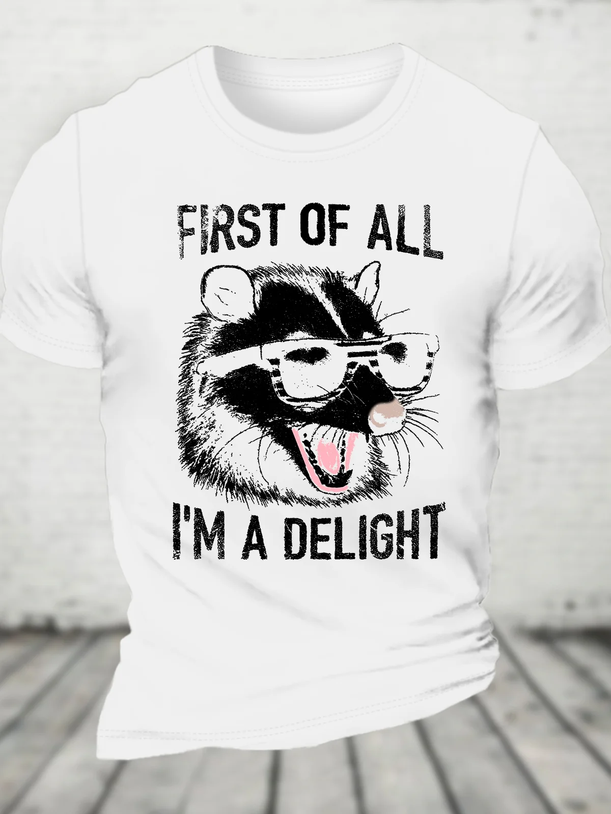 Vintage First Of All I'm A Delight Retro Funny Raccoon Cotton T-shirt