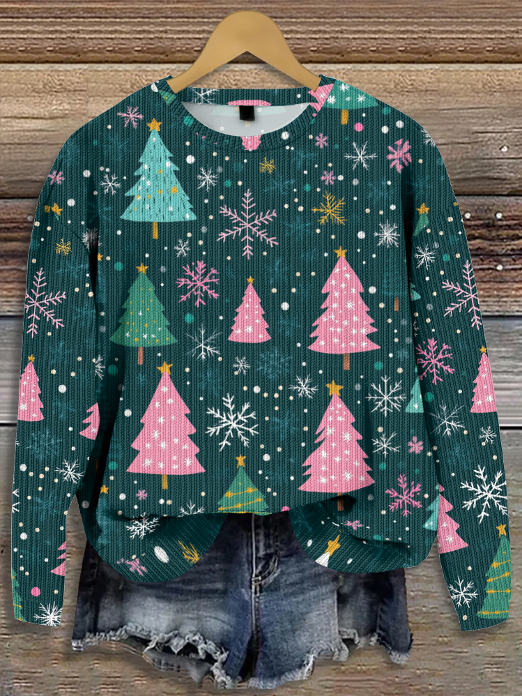 Knitted Christmas Tree Loose Casual Sweater