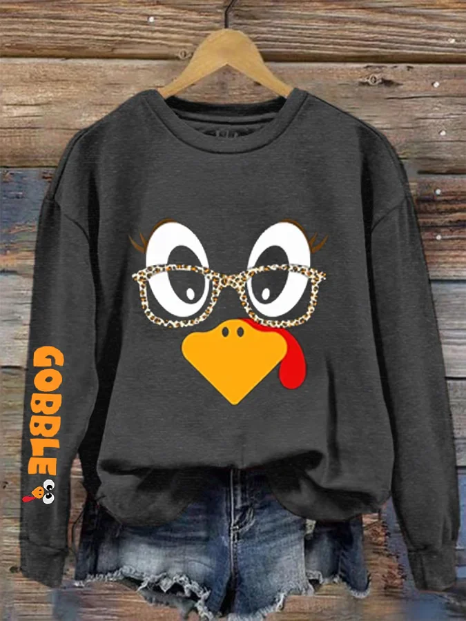 Women's Cute Turkey Fall Thanksgiving Printed Sweatshirt