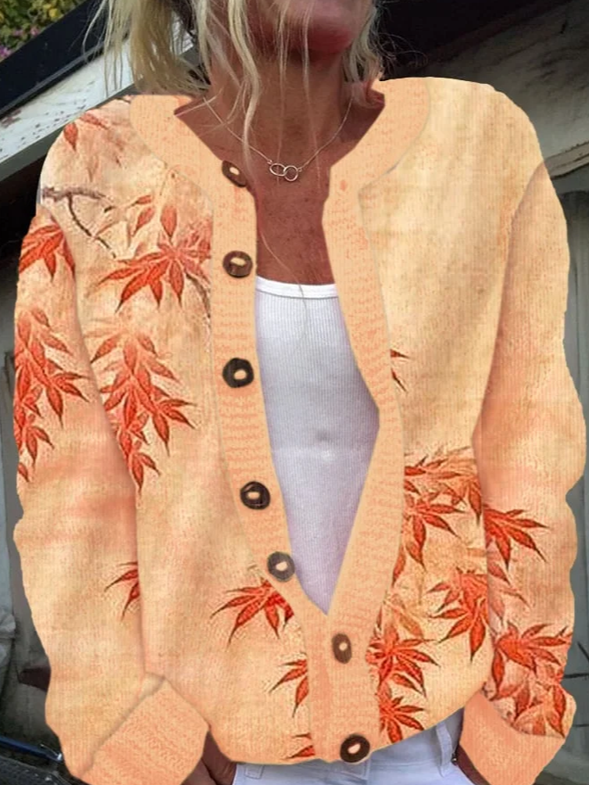 Women's Thanksgiving Autumn Maple Leaf Knit Cardigan