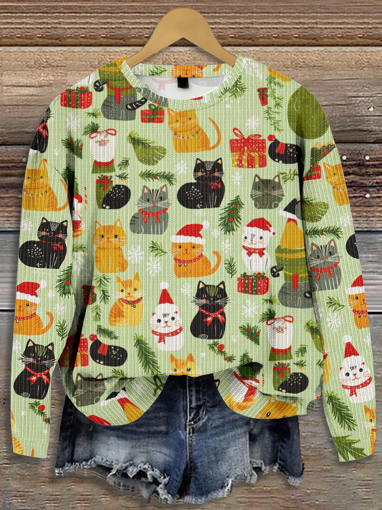 Santa Claus Cat Casual Knitted Sweater