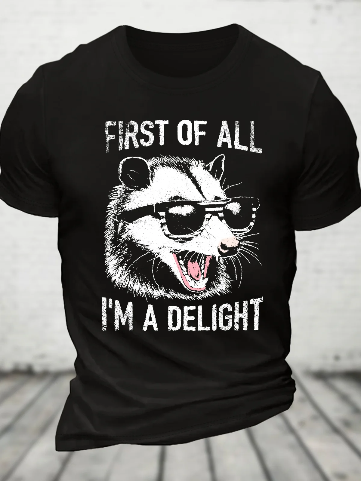 Vintage First Of All I'm A Delight Retro Funny Raccoon Cotton T-shirt