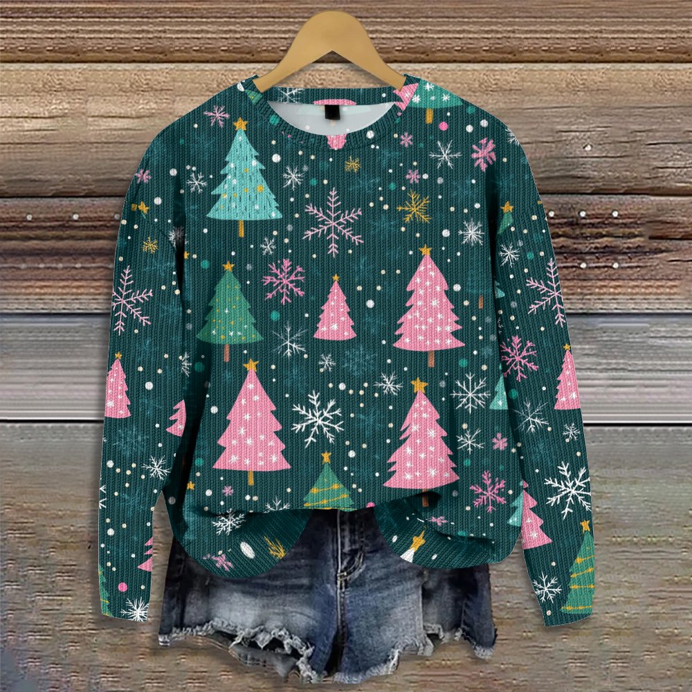 Knitted Christmas Tree Loose Casual Sweater