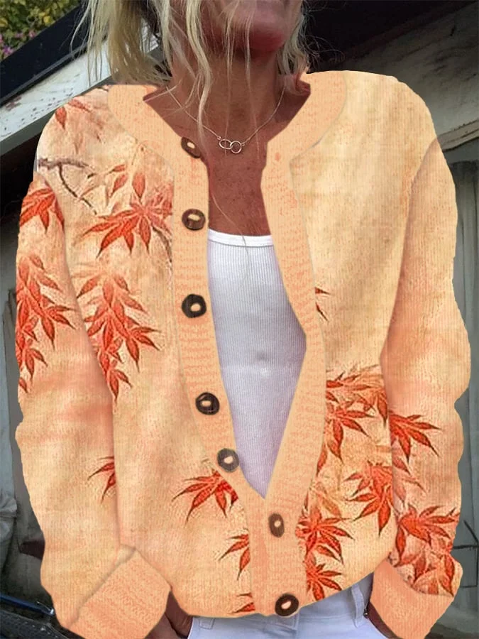 Women's Thanksgiving Autumn Maple Leaf Knit Cardigan