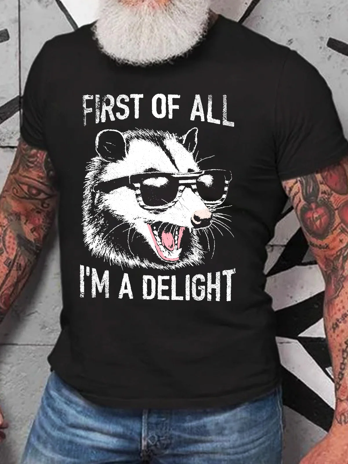 Vintage First Of All I'm A Delight Retro Funny Raccoon Cotton T-shirt