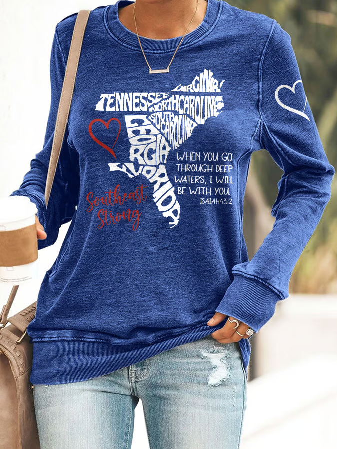 Retro Southeast Strong When You Go Through Deep Waters, I Will Be With You Isaiah 43:2 Tennessee Georgia, South Carolina, North Carolina, , Virginia, Florida Print Sweatshirt