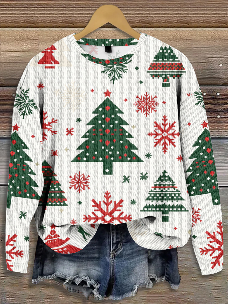 Crew Neck Christmas Tree Loose Casual Sweater